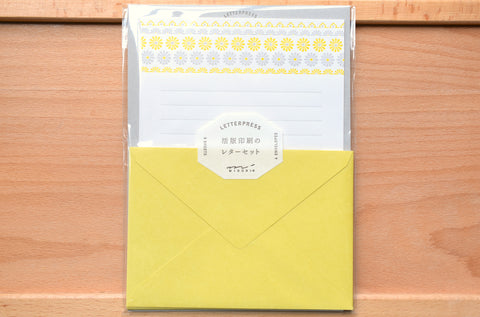 Letterpress Letter Set - Flower Line Pattern Yellow
