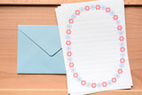 Letterpress Letter Set - Flower Frame Pattern Light Blue