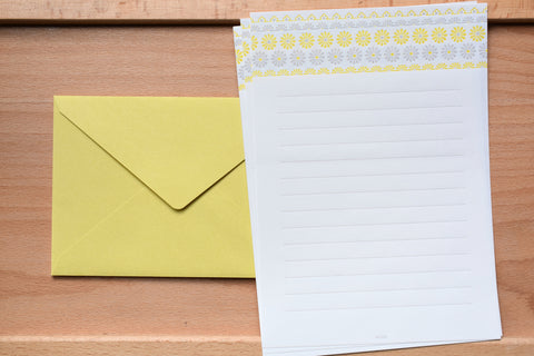 Letterpress Letter Set - Flower Line Pattern Yellow