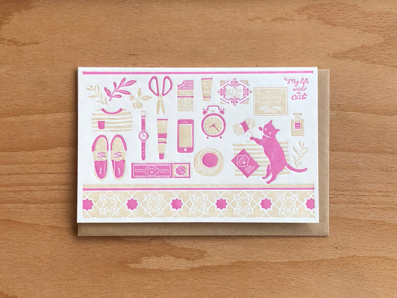 Letterpress Card - My Life With a Cat