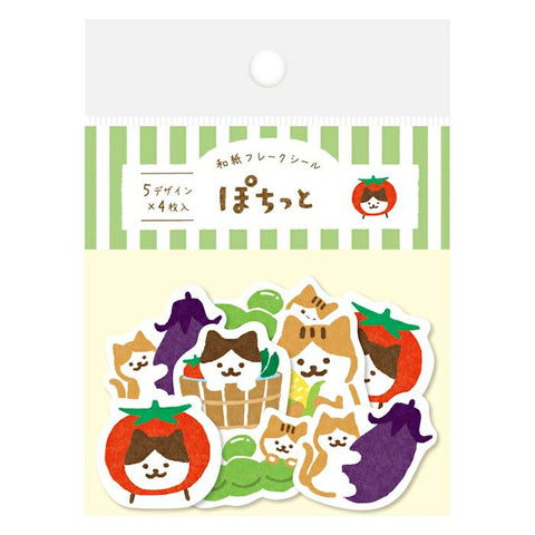 Furukawa Paper "Pochitto" Flake Sticker - Cats & Vegetables